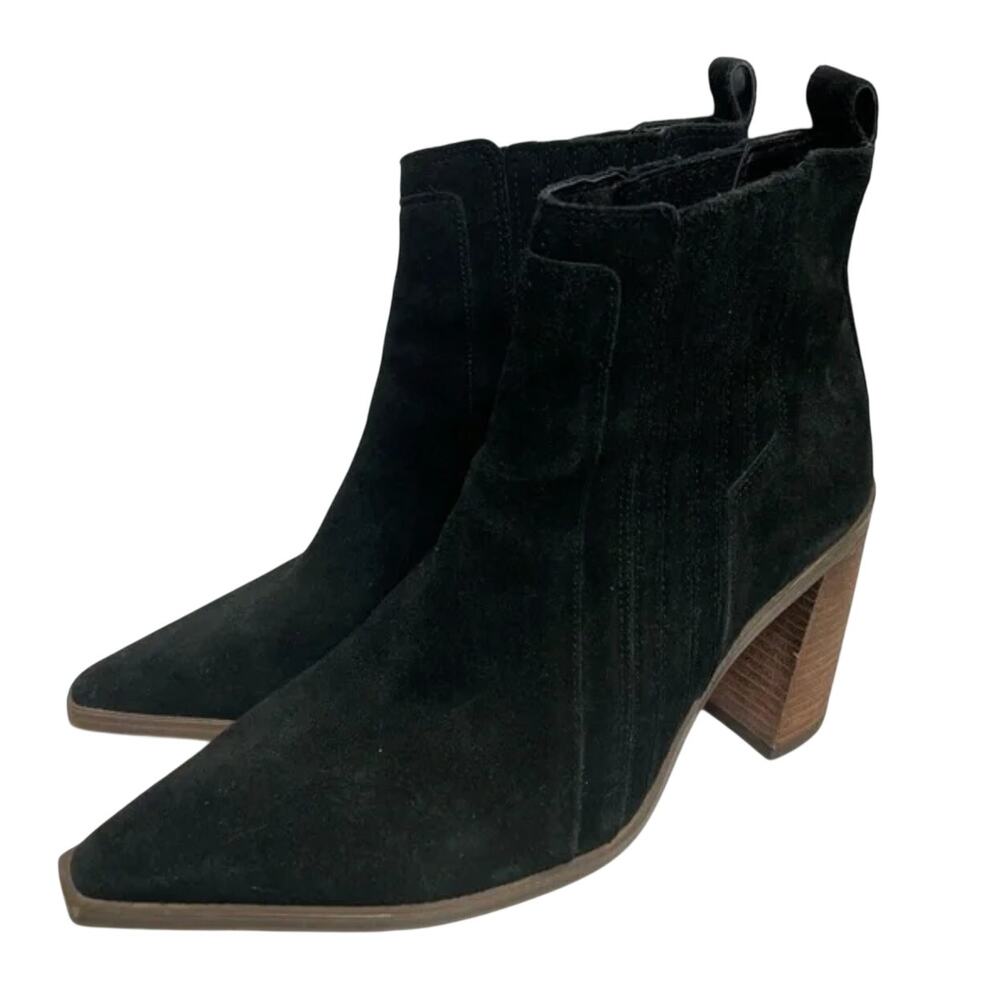 Vince Camuto Wenverna Boots 9.5 Black Suede Western Heel Ankle Booties - Picture 3 of 7